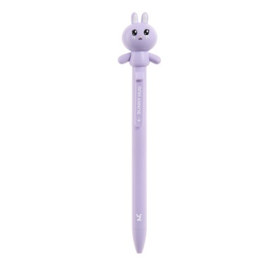 Caneta lilás com coelho no topo e texto BUNNY HUG no clip