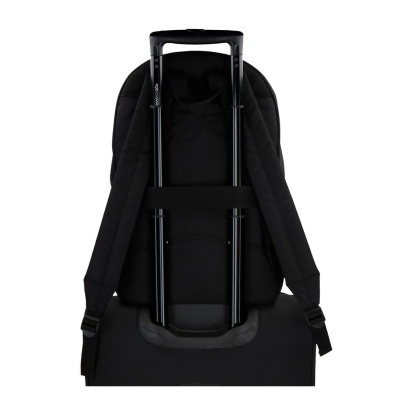 Mochila preta presa a mala de viagem preta com pega telescópica
