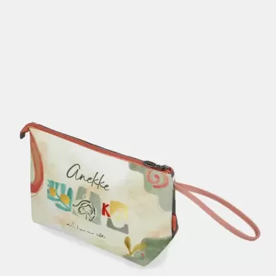 Estojo colorido Anekke com padrão abstrato e alça rosa