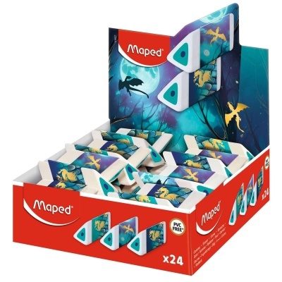 Borracha Maped com design de dragão em caixa vermelha