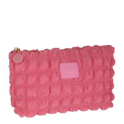 Necessaire rosa em tecido felpudo com fecho de correr