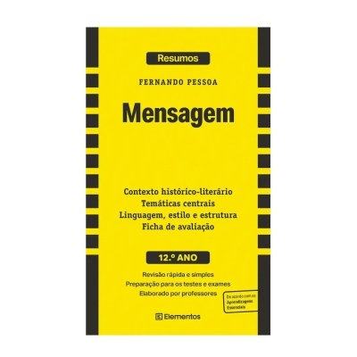 Capa do livro 'Mensagem' de Fernando Pessoa com fundo amarelo e texto em preto