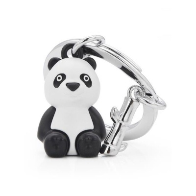 Chaveiro panda preto e branco com bambu metálico