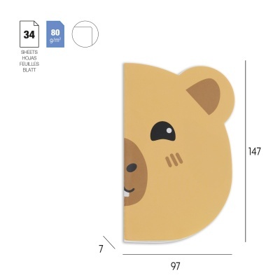Caderno formato cabeça de urso amarelo claro e castanho