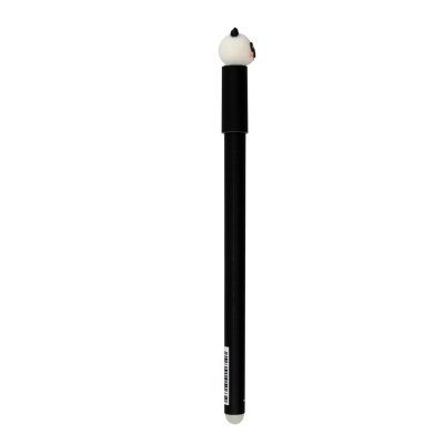 Caneta preta com tampa decorada com cabeça de panda
