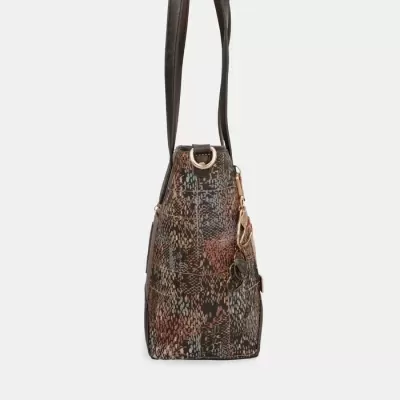 Mala de mão em padrão oriental multicolor com alças castanhas