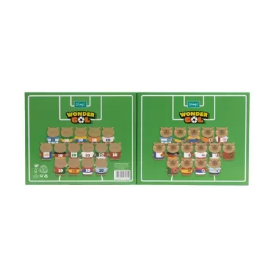 Caixas verdes com desenhos de ursos caricaturas de futebol e texto WONDER GOL