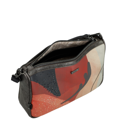 Mala de mão com padrão abstrato e fecho de correr