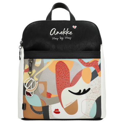 Mochila Anekke preta e multicolor com padrão abstrato