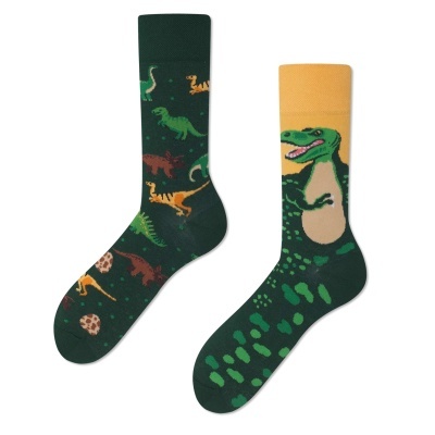 Meias coloridas com diferentes desenhos de dinossauros