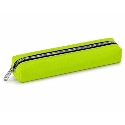 Estojo verde fluorescente com fecho de correr preto e branco