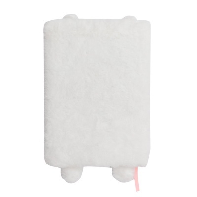 Capa felpuda branca para portátil ou tablet com protetores nos cantos e fita rosa