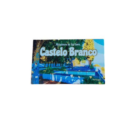 Postais turísticos de Castelo Branco com texto e imagem do miradouro