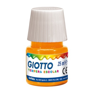 Frasco de tinta tempera escolar Giotto laranja 25 ml com tampa branca.