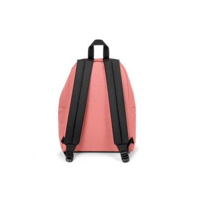 Mochila rosa com alças pretas vista de trás