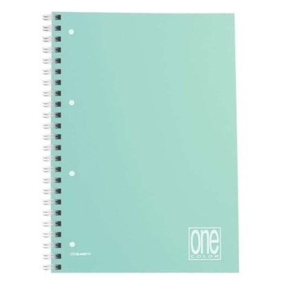 Caderno de argolas azul clara com capa dura e texto branco one COLOR