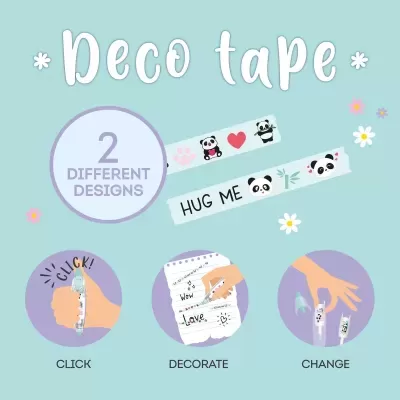 Fitas decorativas com pandas e instruções para usar