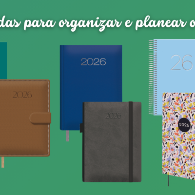 Seis agendas de 2026 com várias capas e designs diferentes