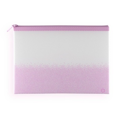 Estojo ou bolsa rosa com padrão em degradê e fecho de correr