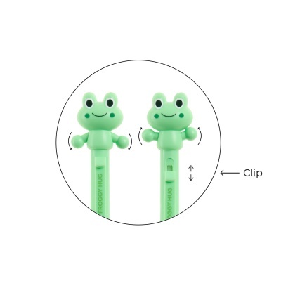 Dois clips verdes com figuras de sapos e texto Froggy Hug