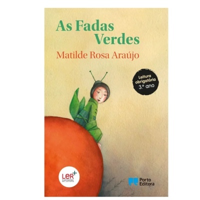 Capa do livro 'As Fadas Verdes' com fada verde sentada numa bola alaranjada
