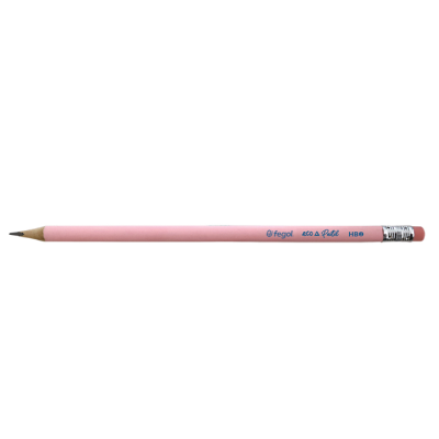Lápis de grafite rosa com borracha e texto azul