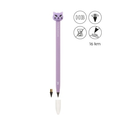 Lápis roxo HB com topo de gato lilás e ponteira substituível