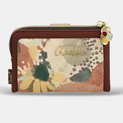 Carteira Anekke com padrão floral e fecho com pendente de flor multicolorida