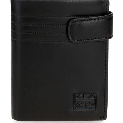 Carteira preta de pele com fecho e logótipo PEPE JEANS