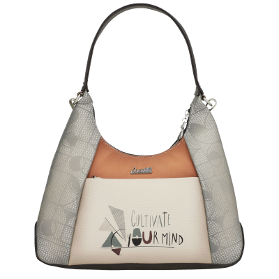 Mala de mão tricolor com texto aplicado