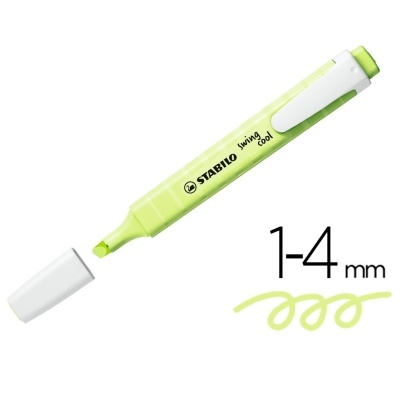 Marcador fluorescente verde claro STABILO Swing cool com tampa branca removida