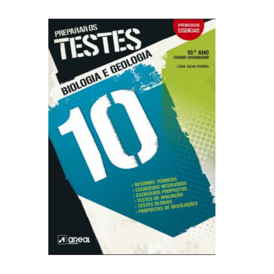 Capa do livro Preparar os Testes Biologia e Geologia 10.º Ano com design azul e verde