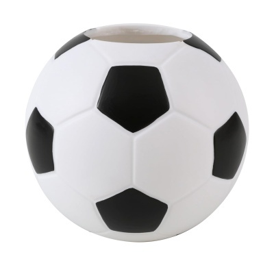 Vaso redondo com padrão de bola de futebol preto e branco com abertura no topo