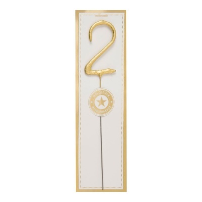 Vela de aniversário dourada número 2 em embalagem branca e dourada