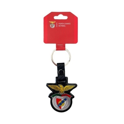 Porta-chaves SL Benfica com emblema e embalagem vermelha.