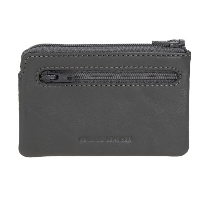 Carteira pequena preta em pele genuína com fechos de correr.