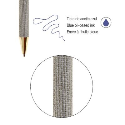 Caneta com corpo cinzento texturizado e ponta dourada