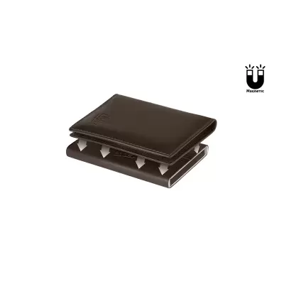 Carteira preta de couro com design magnetico