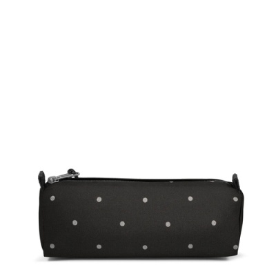 Estojo preto com pontos brancos e fecho zip