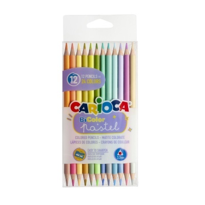 Estojo com 12 lápis de cor bi-color pastel CARIOCA com 24 cores visíveis