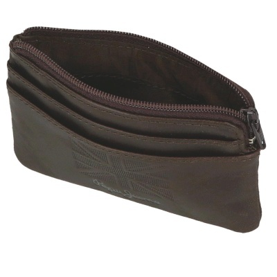 Carteira pequena castanha de couro com fecho de correr