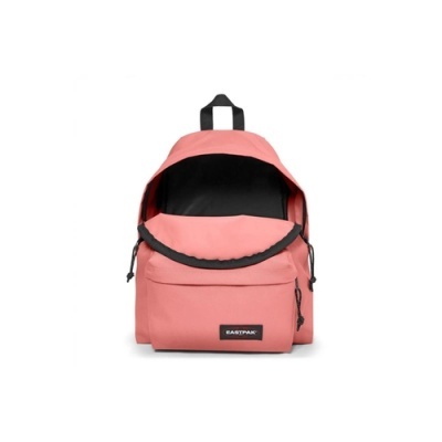 Mochila cor-de-rosa com bolso frontal e etiqueta EASTPAK
