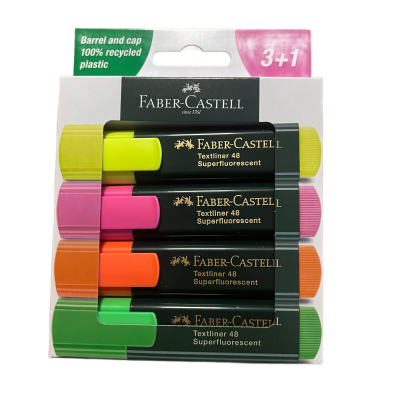 Pack de quatro marca-textos Faber-Castell várias cores em embalagem