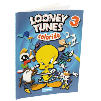 Livro infantil Looney Tunes colorido 3 com capa azul e personagens clássicos animados