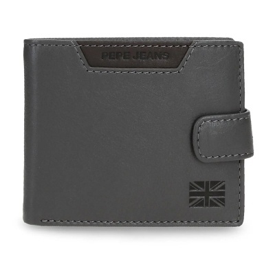 Carteira masculina cinzenta com fecho e logótipo Pepe Jeans