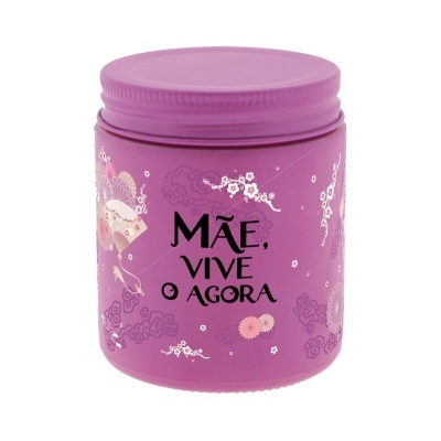 Pote cor-de-rosa decorado com flores e texto MÃE, VIVE O AGORA