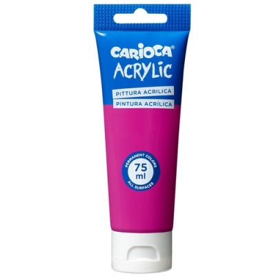 Tubo de tinta acrílica roxa 75 ml CARLOSA com embalagem azul e rosa