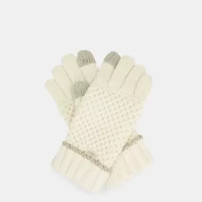 Luvas de tricot creme com detalhes cinza e dourado