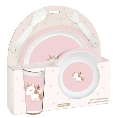 Conjunto infantil de 5 peças com tema de unicórnio em rosa e branco