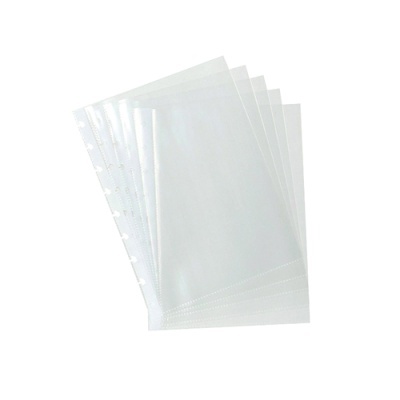 Folhas plásticas transparentes perfuradas para fichário